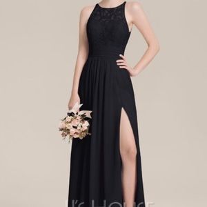 A-Line/Princess Scoop Neck Floor Lace Dress Split